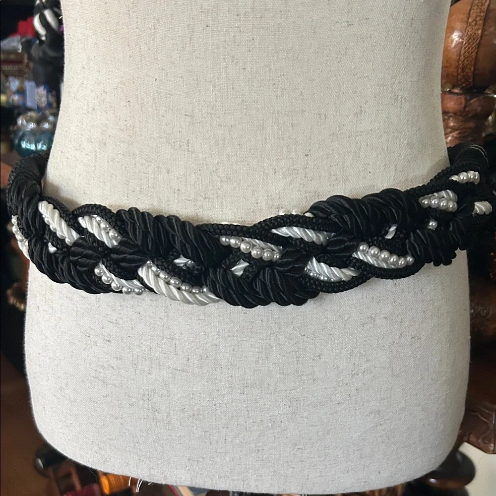 Vintage Braided Black and White Cord Rope Belt